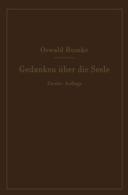 Book cover of Gedanken über die Seele (2. Aufl. 1941)