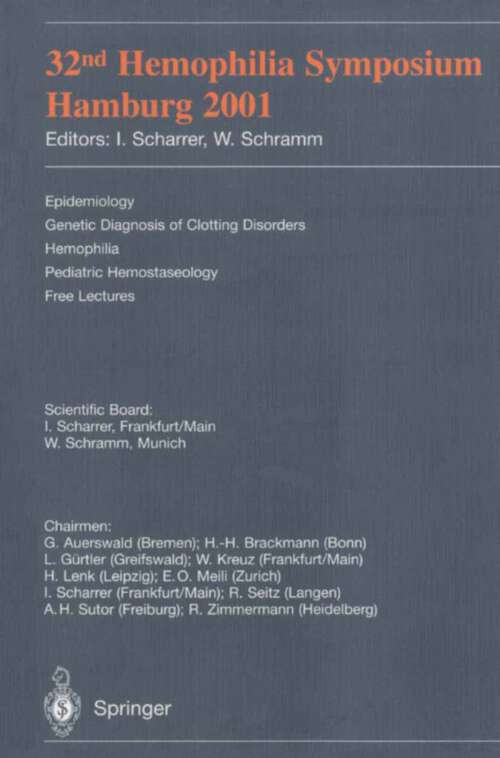 Book cover of 32nd Hemophilia Symposium Hamburg 2001 (2003)
