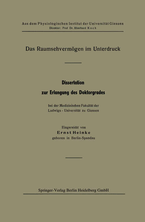 Book cover of Das Raumsehvermögen im Unterdruck (1942)