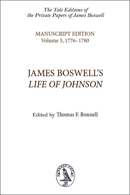 Book cover of James Boswell's Life of Johnson: Manuscript Edition: Volume 3, 1776†“1780 (The Yale Editions of the Private Papers of James Boswell)