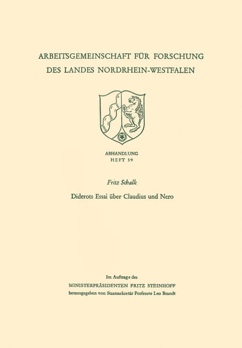 Book cover of Diderots Essai über Claudius und Nero (1956) (Arbeitsgemeinschaft für Forschung des Landes Nordrhein-Westfalen #39)