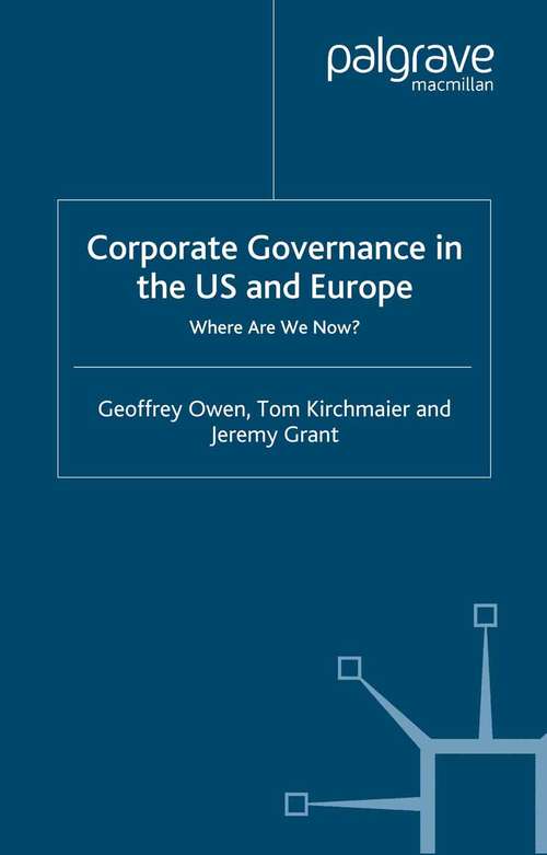 Book cover of Corporate Governance in the US and Europe: Where Are We Now? (2006)